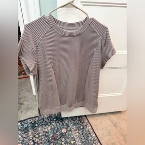 Ribbed Gray/Taupe Women's set with wide leg pants